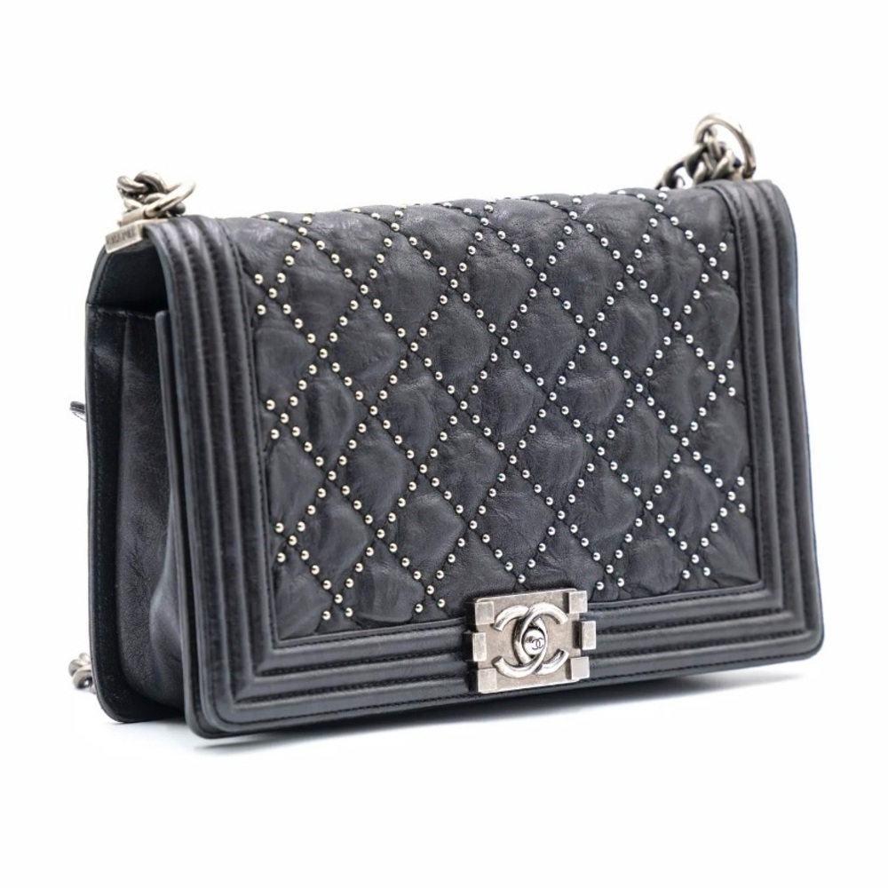 CHANEL Gray Studded Crossbody Bag